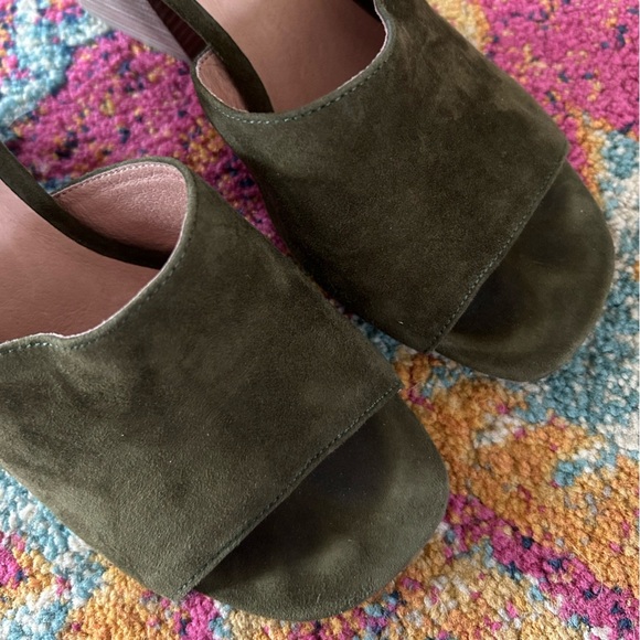 Madewell | Women’s green suede Alena stacked heel open toe ankle strap shoe sz 7 - Picture 4 of 14